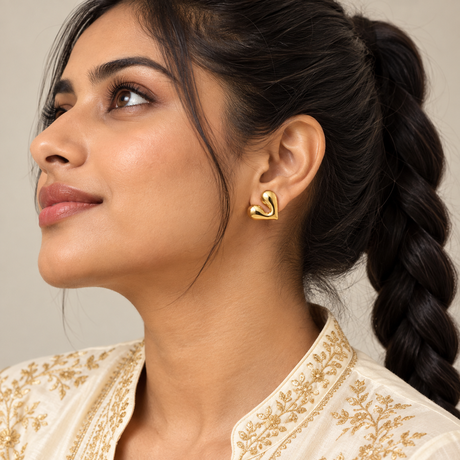 Sculpted Heart Earrings - Model