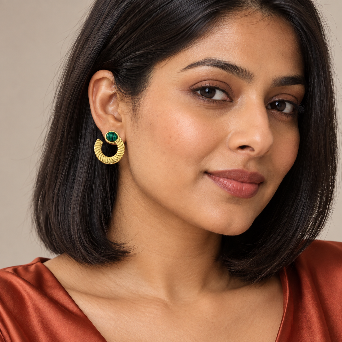 Green Crescent Earrings - Model