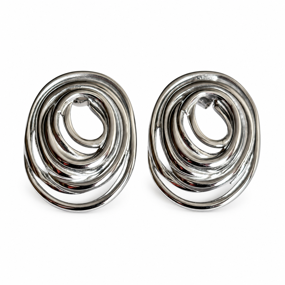 Silver Oval Line Earrings - Main
