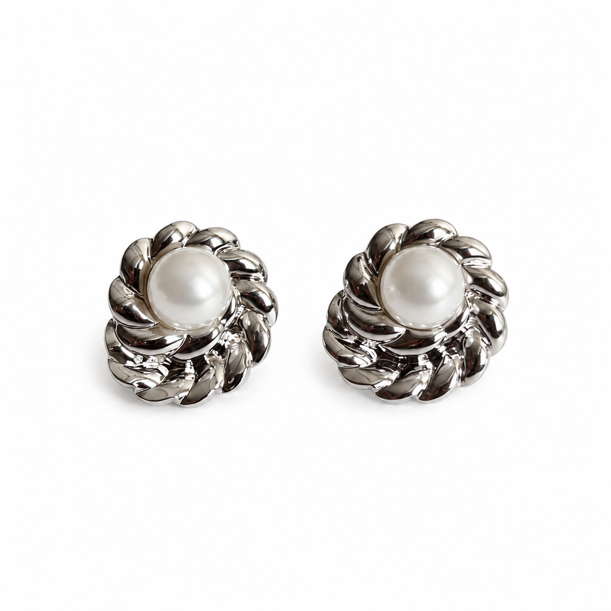 Silver Pearl Circle Earrings - Main