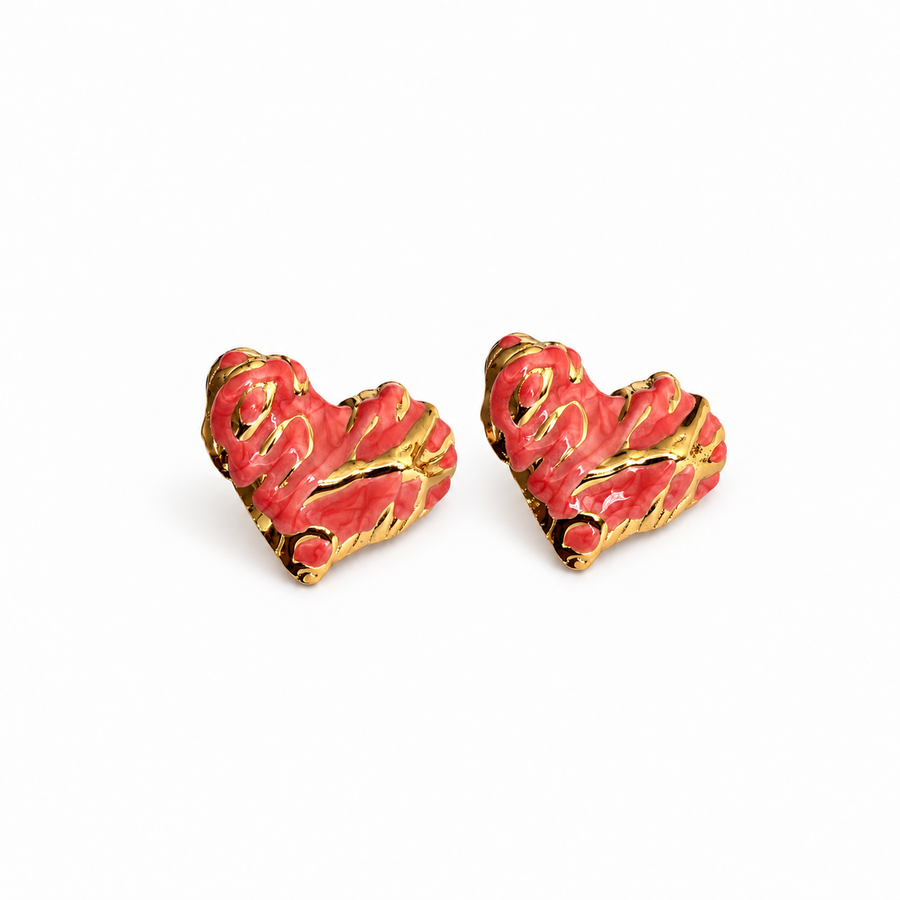 Red Sculpted Earrings - Model