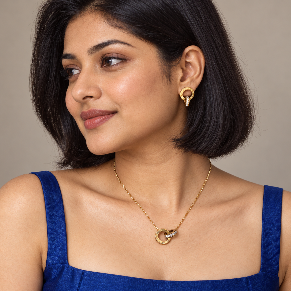 Roman Interlocking Necklace and Earring Set - Model