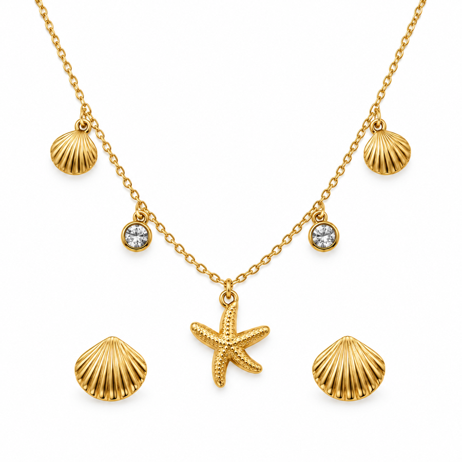 Starfish Shell Necklace and Earring Set - Main