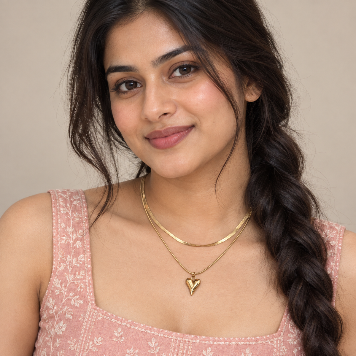 Layered Heart Necklace - Model
