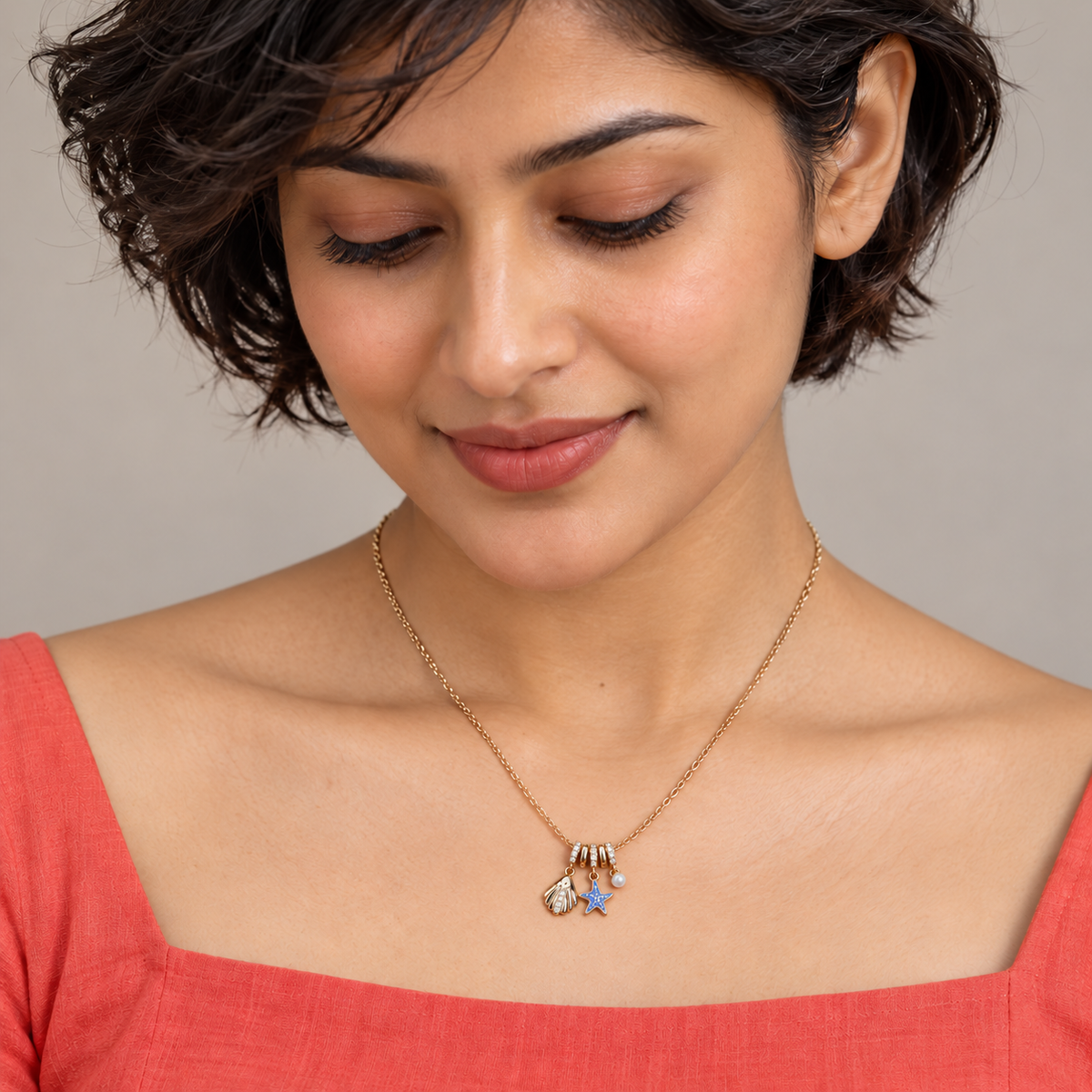 Pearl Starfish Necklace - Model