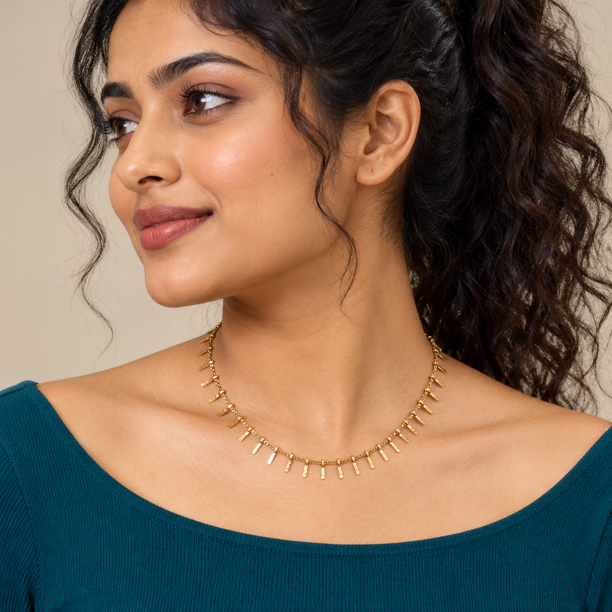 Golden Y-Chain Necklace - Model