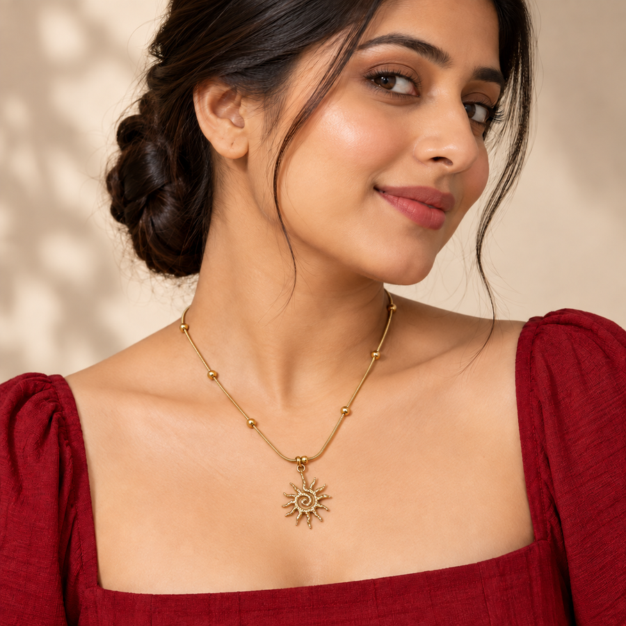 Petite Sunflower Necklace - Model
