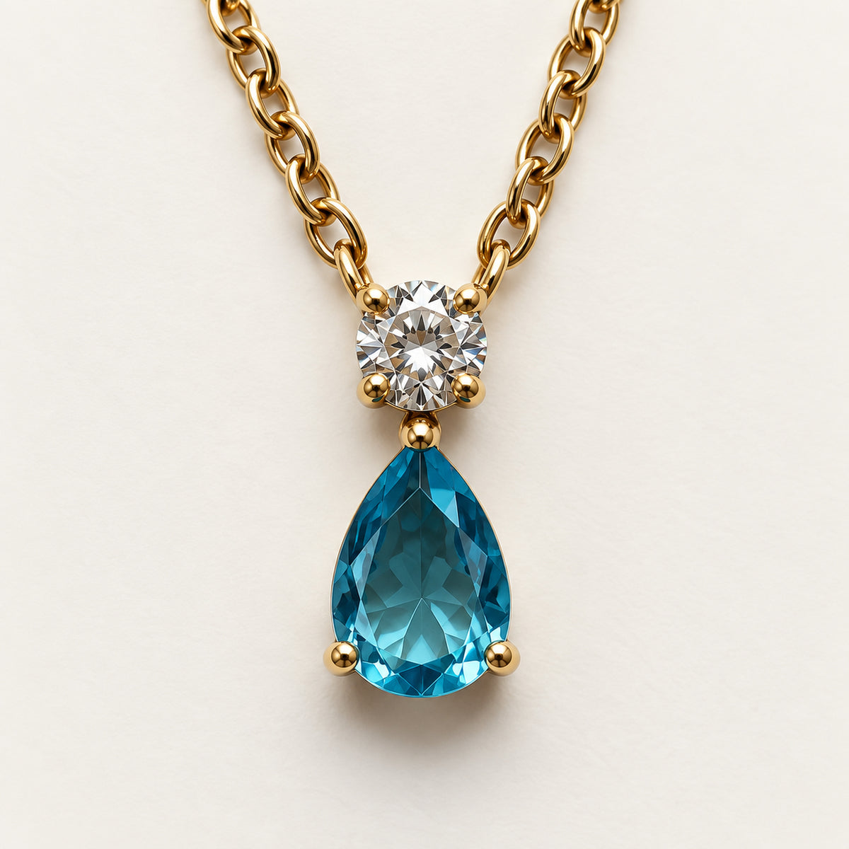 Aqua Teardrop Duo Pendant Necklace detail view