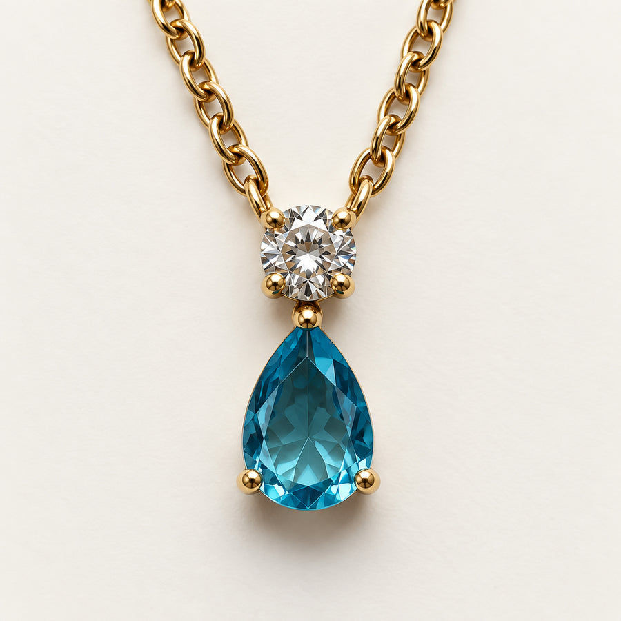Aqua Teardrop Duo Pendant Necklace detail view