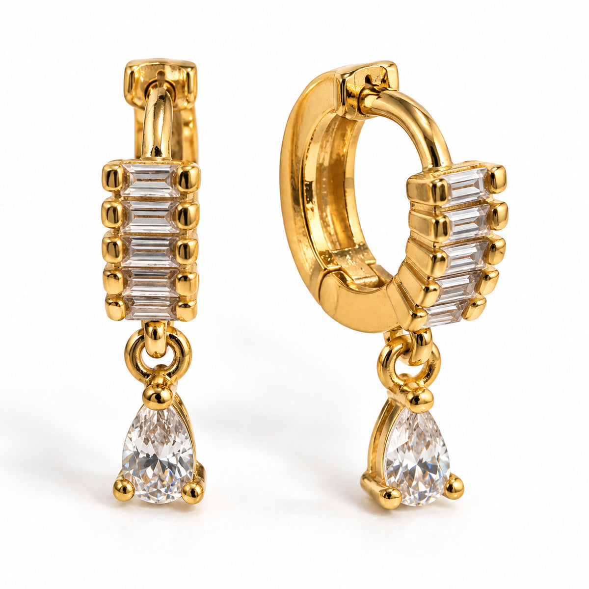 Baguette Crystal Teardrop Earrings detail view