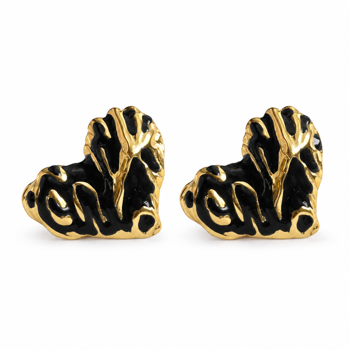 Black Molten Heart Stud Earrings - Main