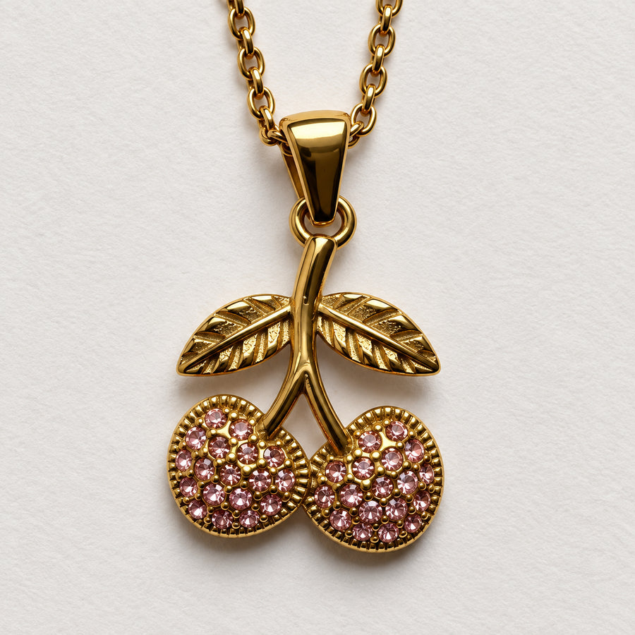 Blush Crystal Cherry Pendant Necklace detail view