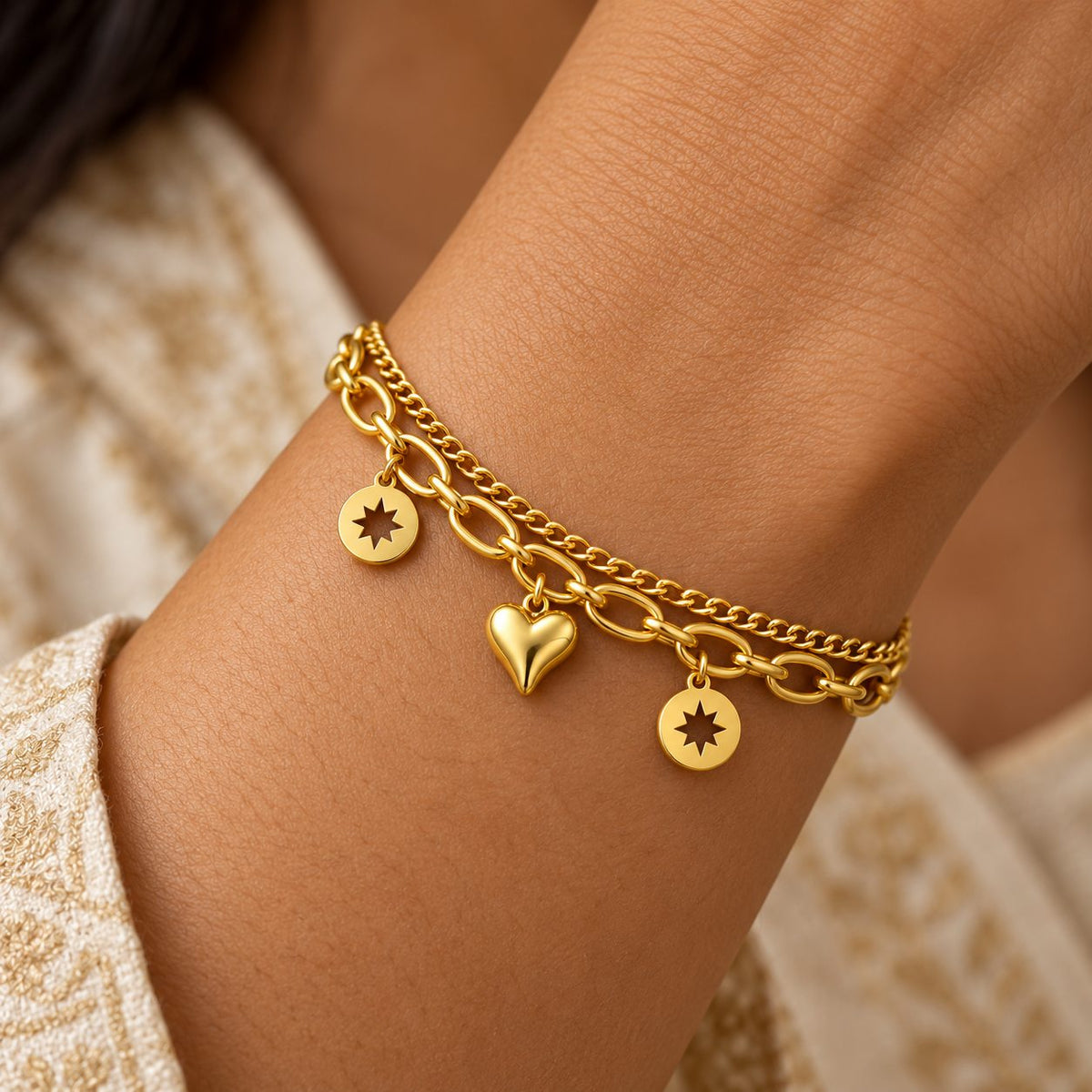 Celestial Heart Layered Bracelet - Macro