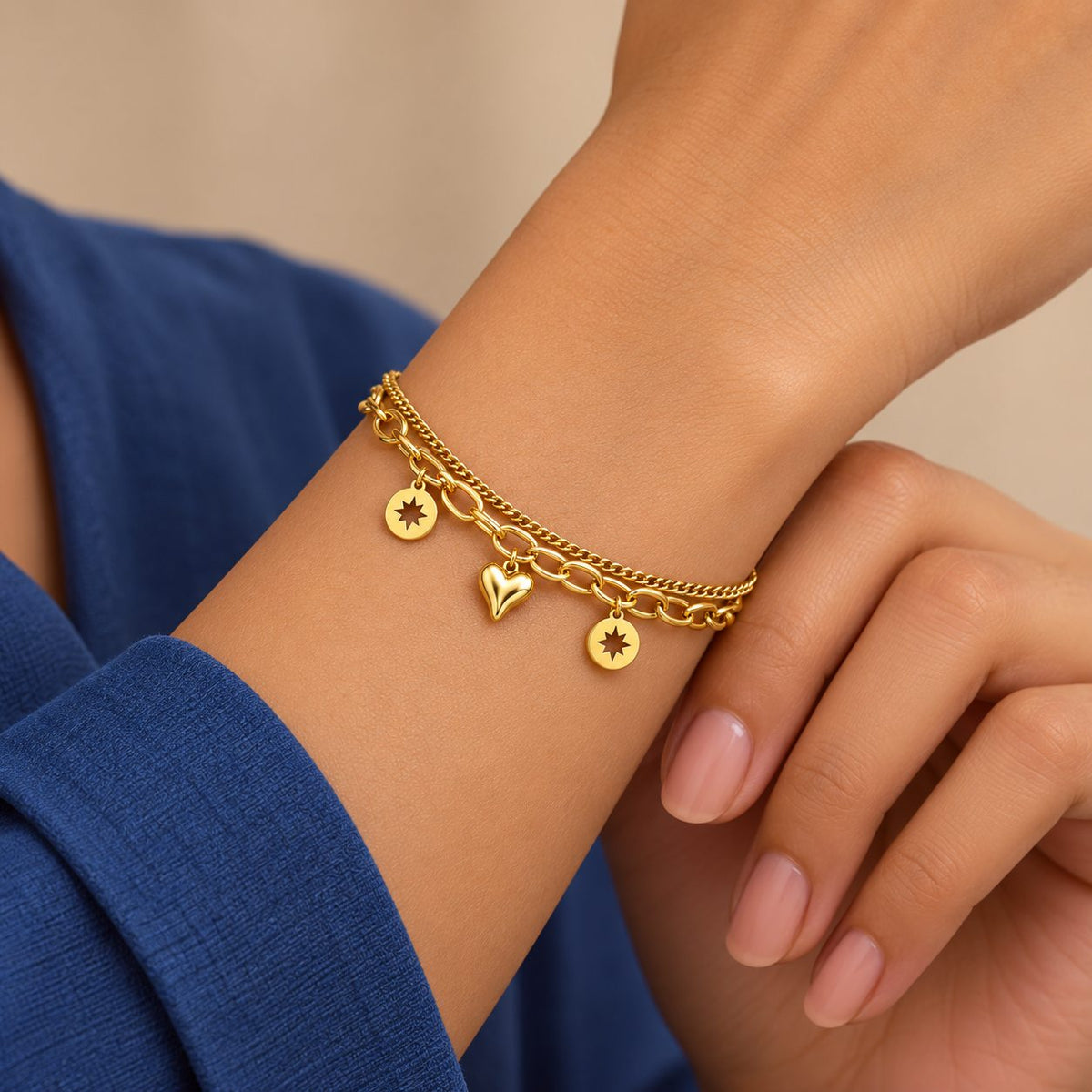 Celestial Heart Layered Bracelet - Model