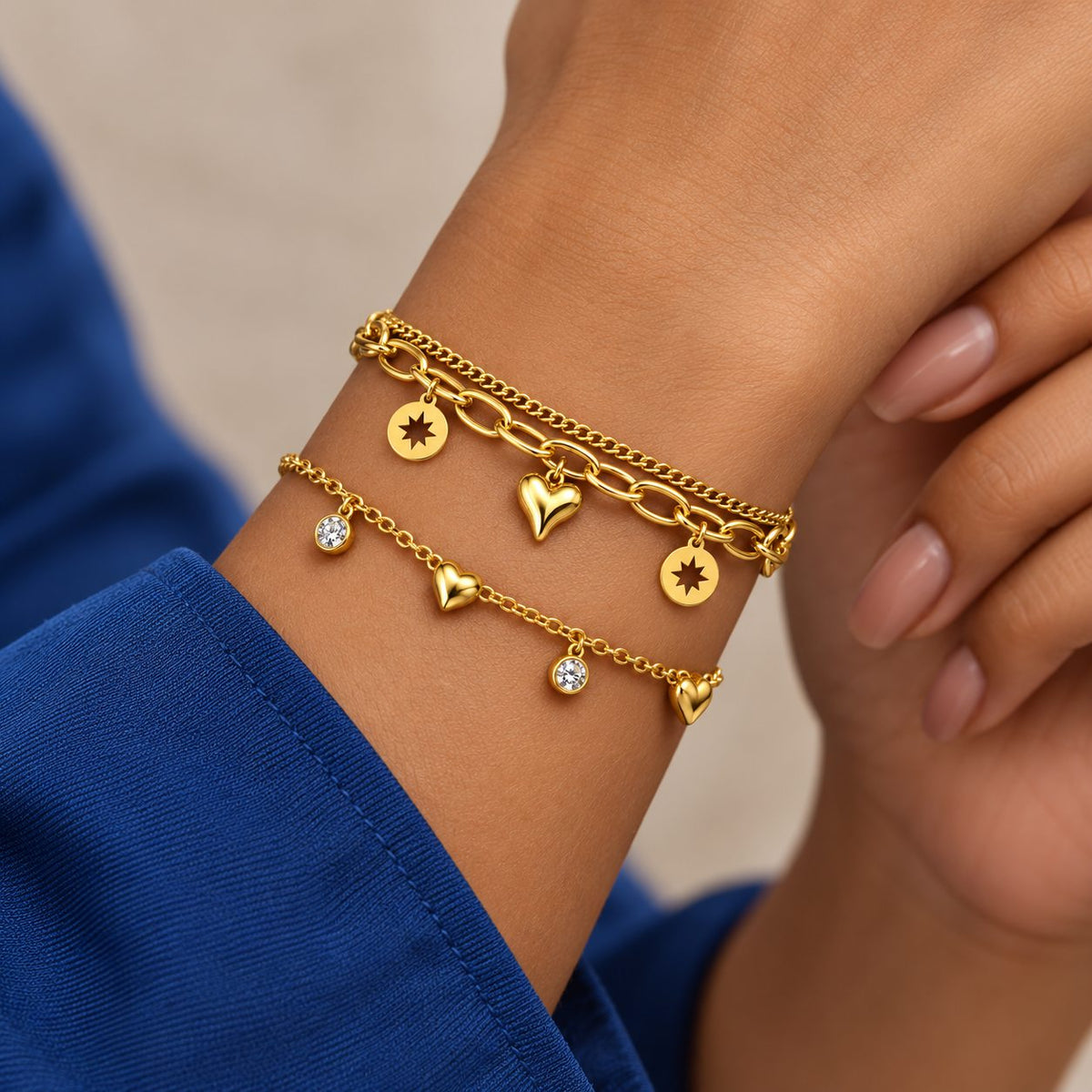 Celestial Heart Layered Bracelet - Stacking