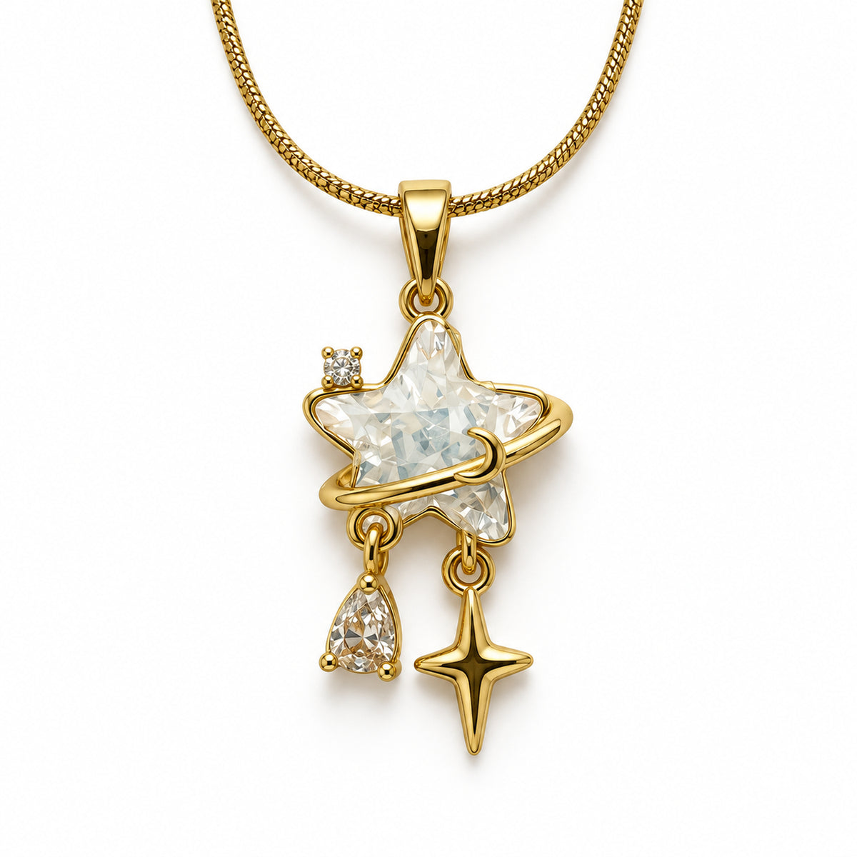 Celestial Star Orbit Pendant Necklace detail view