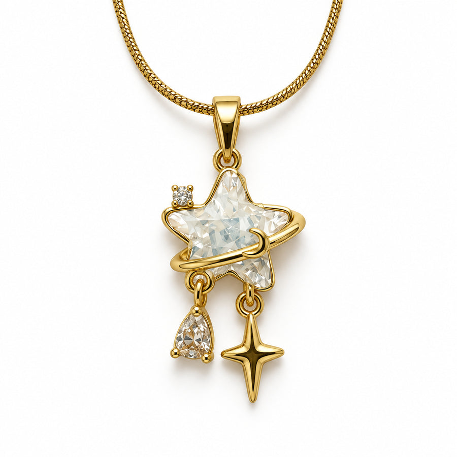 Celestial Star Orbit Pendant Necklace detail view