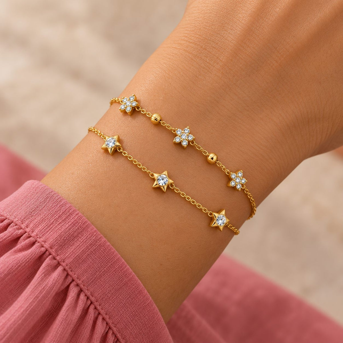 Crystal Blossom Station Bracelet - Stacking