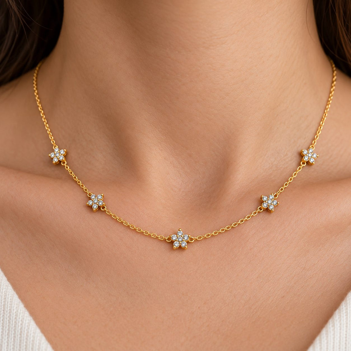 Crystal Blossom Station Necklace - Macro