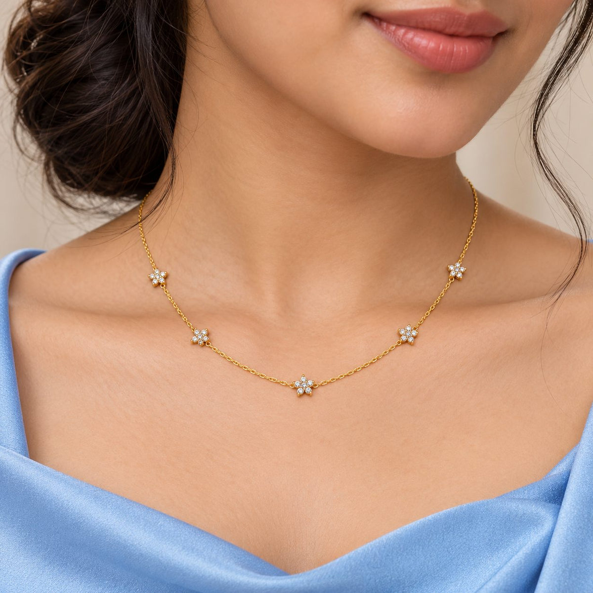 Crystal Blossom Station Necklace - Model