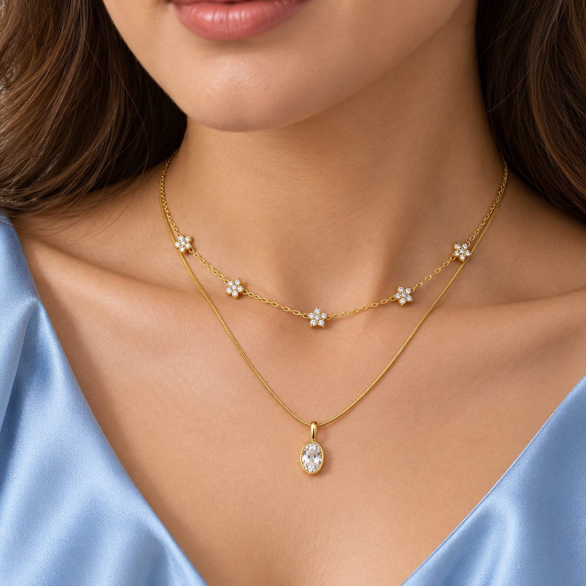 Crystal Blossom Station Necklace - Stacking