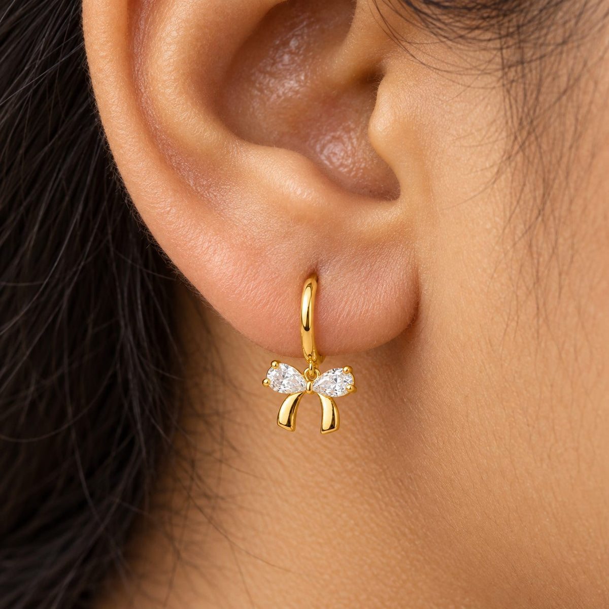 Crystal Bow Huggie Earrings - Macro