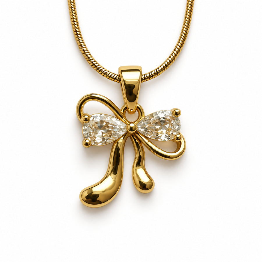 Crystal Bow Pendant Necklace detail view