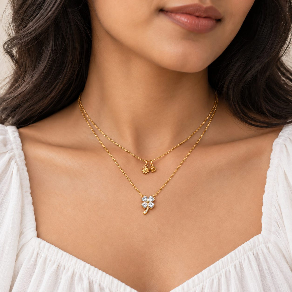Crystal Clover Pendant Necklace - Stacking
