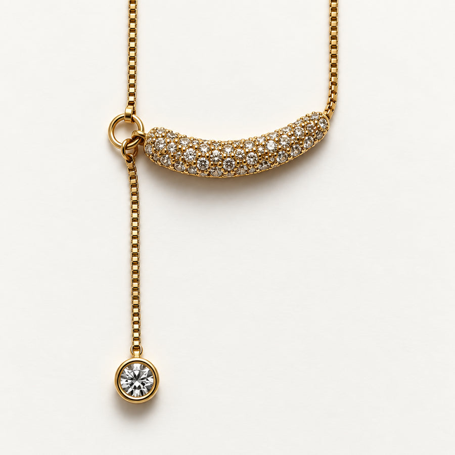 Crystal Crescent Lariat Necklace detail view