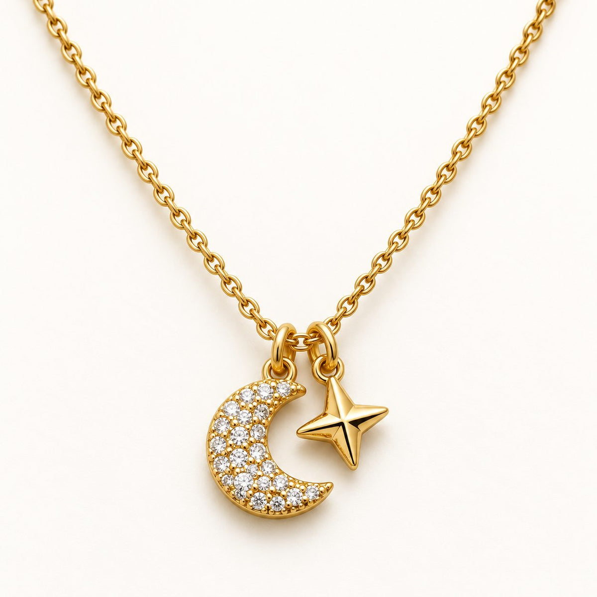 Crystal Crescent and Star Necklace - Macro