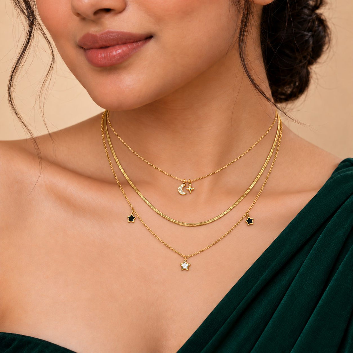 Crystal Crescent and Star Necklace - Stacking
