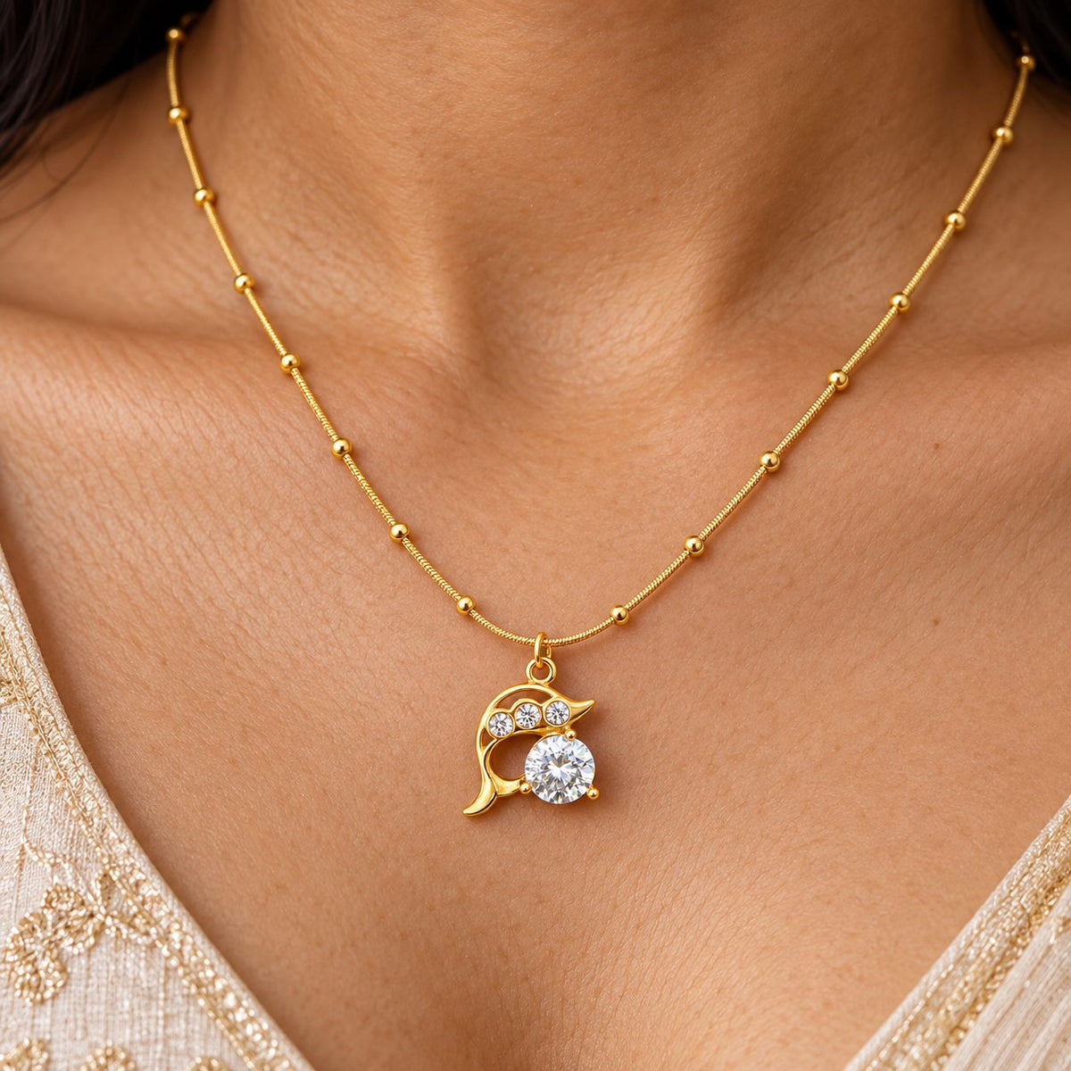Crystal Dolphin Pendant Necklace - Macro