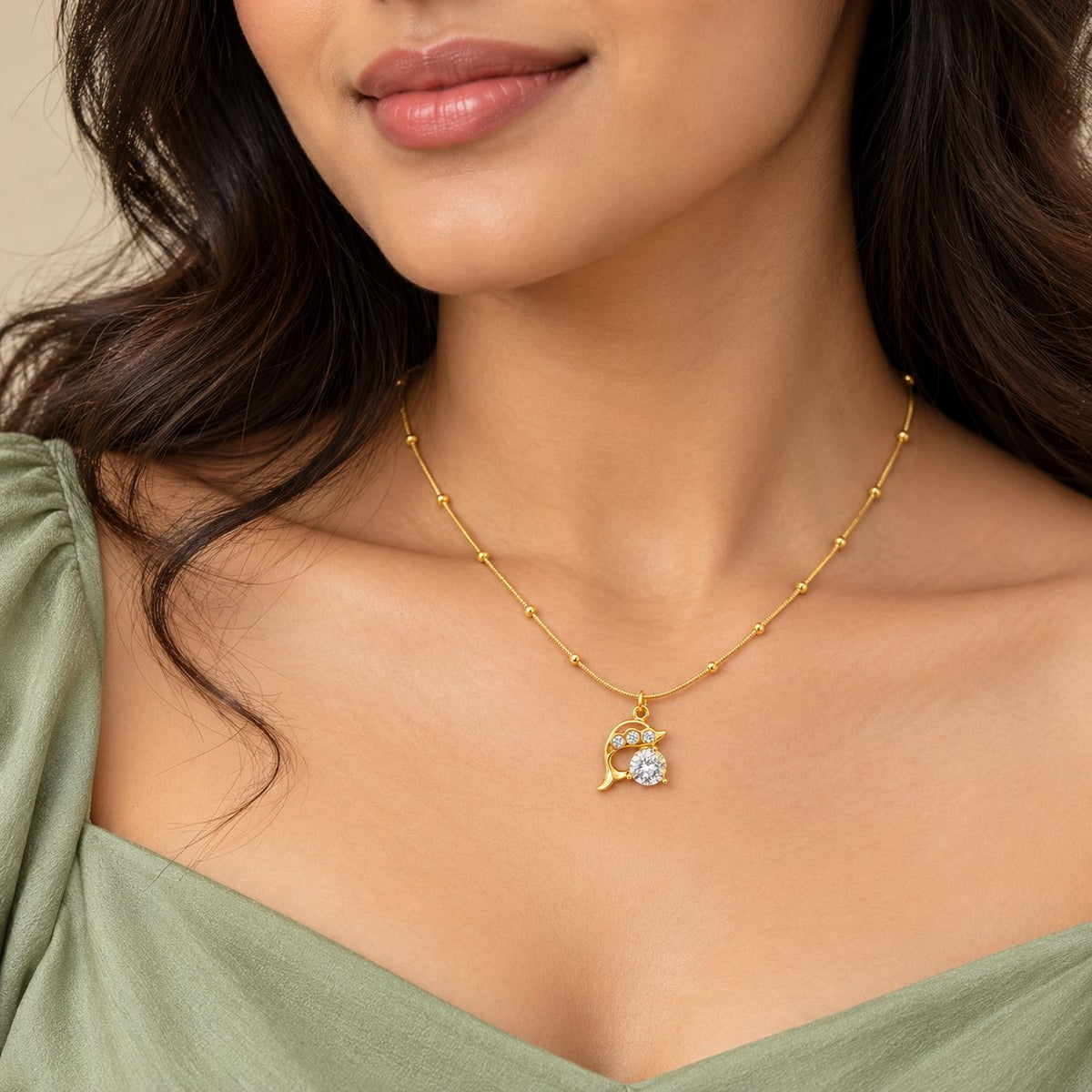 Crystal Dolphin Pendant Necklace - Model