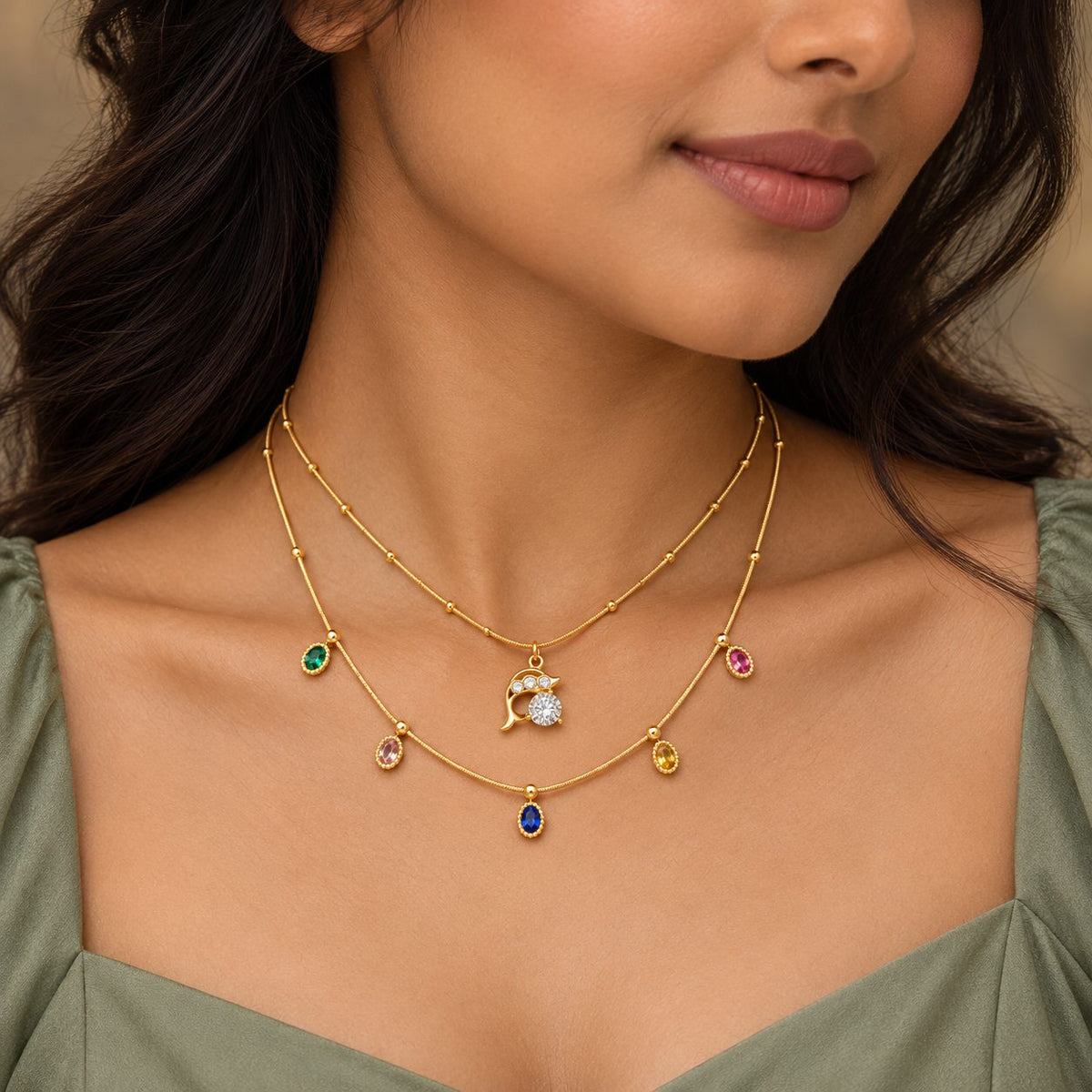 Crystal Dolphin Pendant Necklace - Stacking