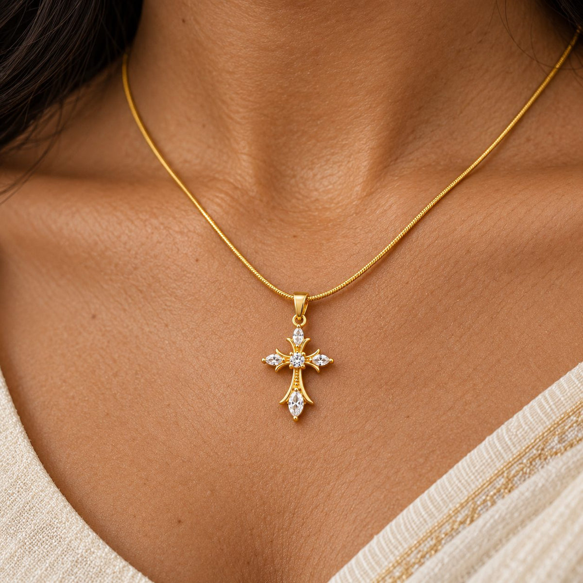 Crystal Fleur Cross Necklace - Macro