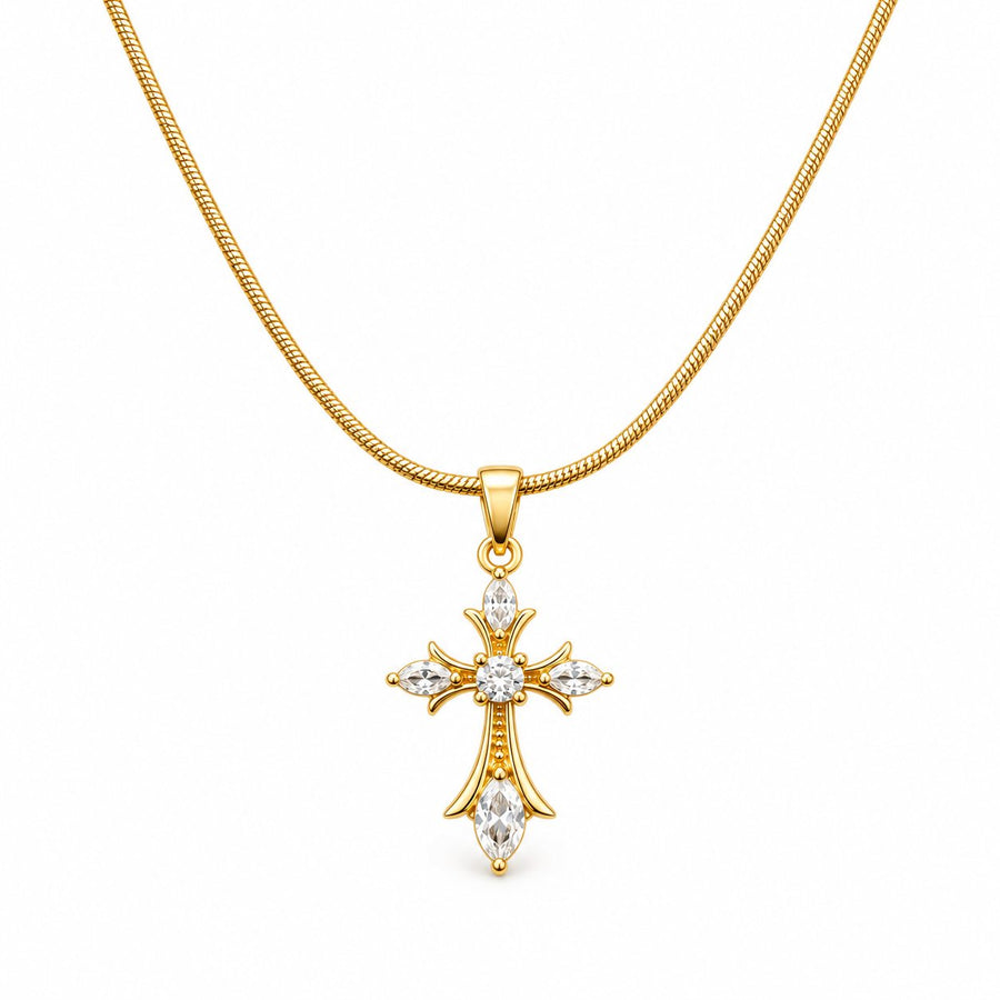 Crystal Fleur Cross Necklace