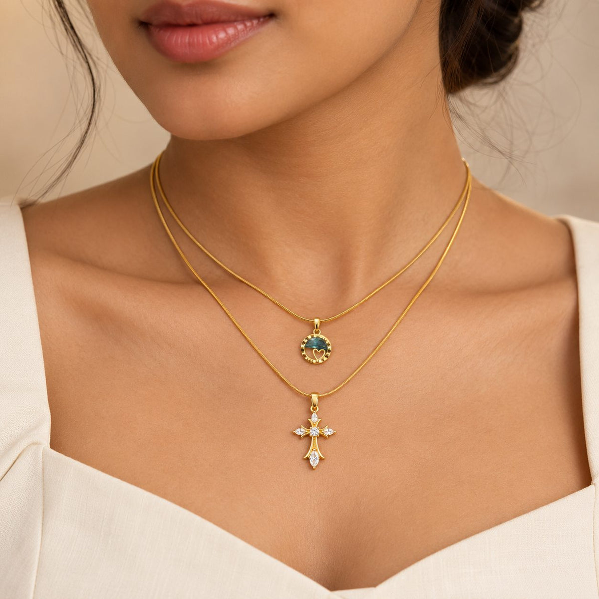 Crystal Fleur Cross Necklace - Stacking