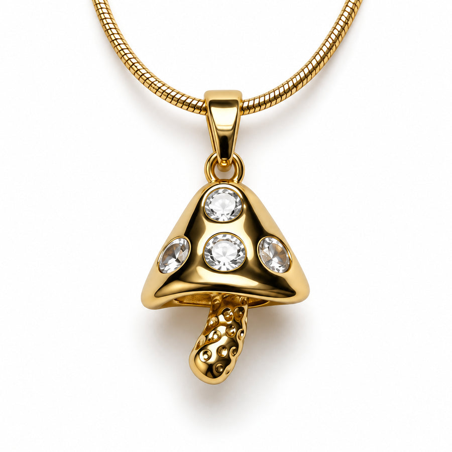 Crystal Mushroom Pendant Necklace detail view