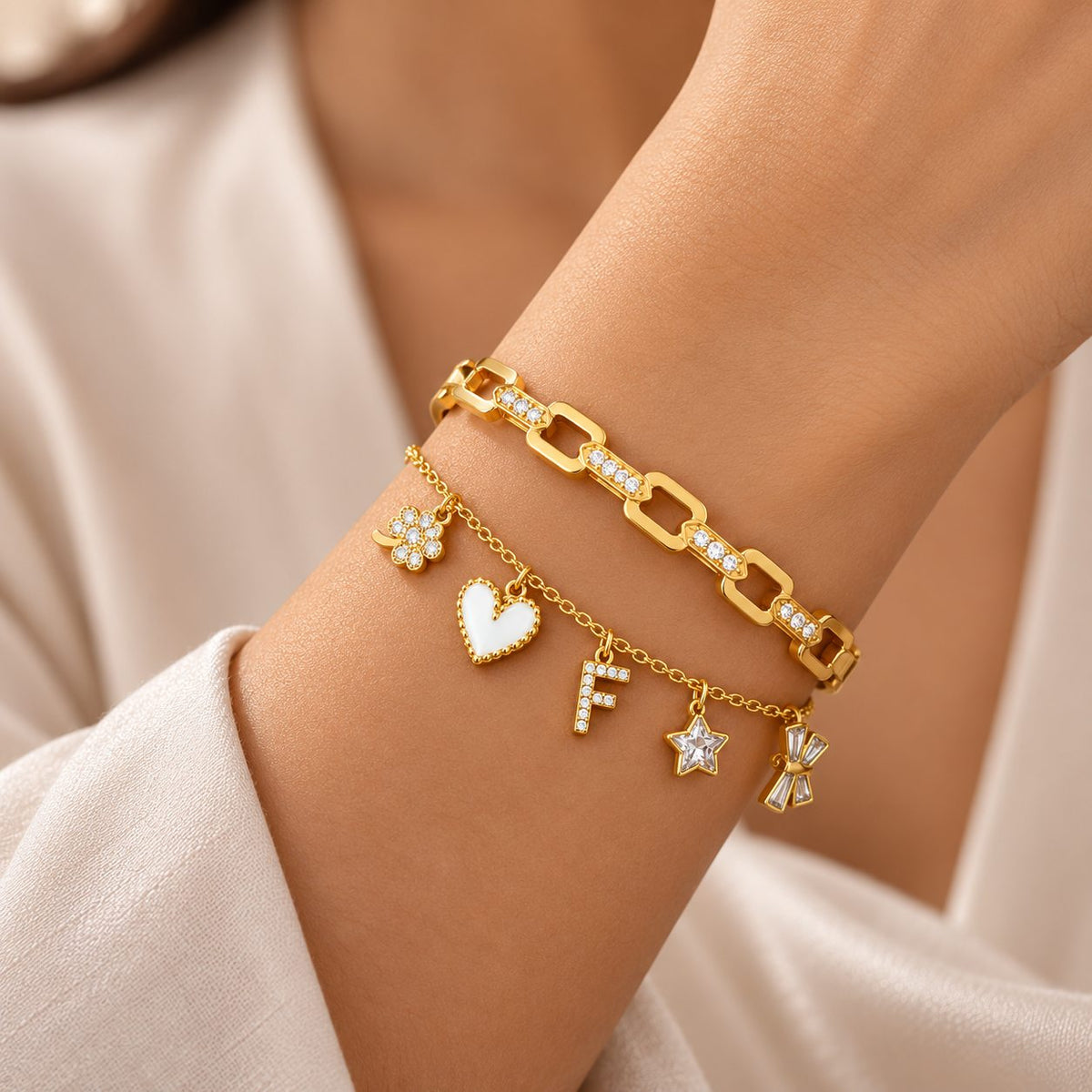 Crystal Paperclip Link Bangle - Stacking