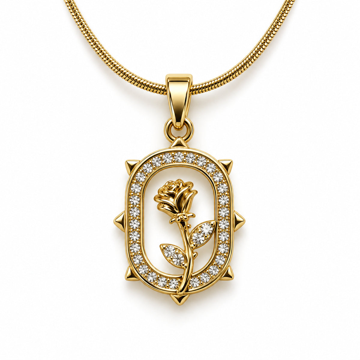 Crystal Rose Frame Pendant Necklace detail view