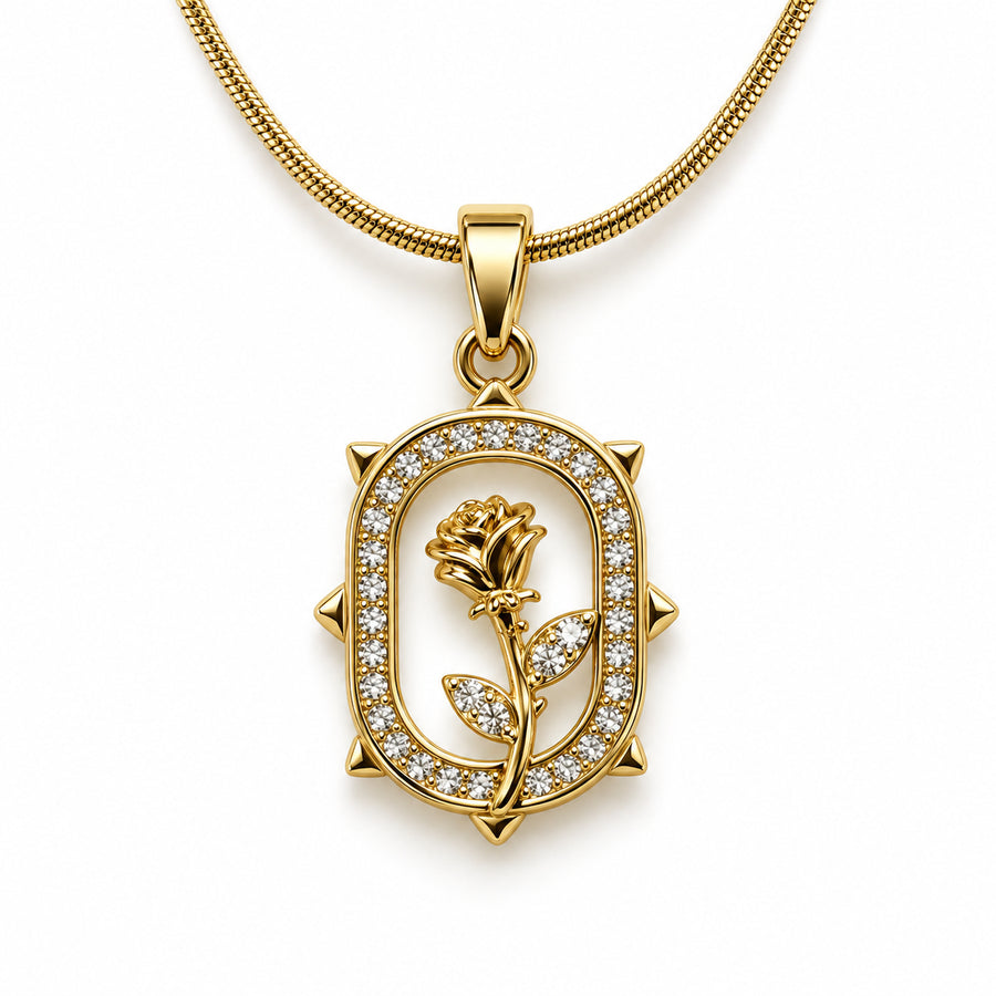 Crystal Rose Frame Pendant Necklace detail view