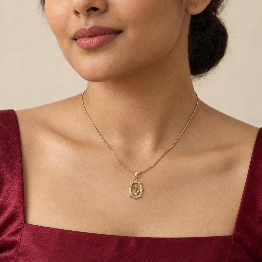 Crystal Rose Frame Pendant Necklace worn by model