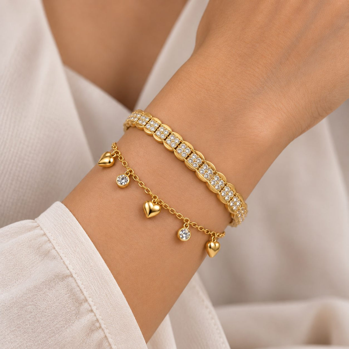 Crystal Scallop Link Bracelet - Stacking
