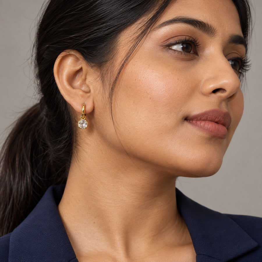 Crystal Solitaire Huggie Earrings model view