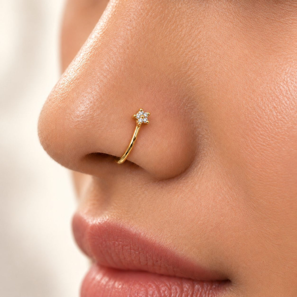 Crystal Star Open Hoop Nose Pin - Macro