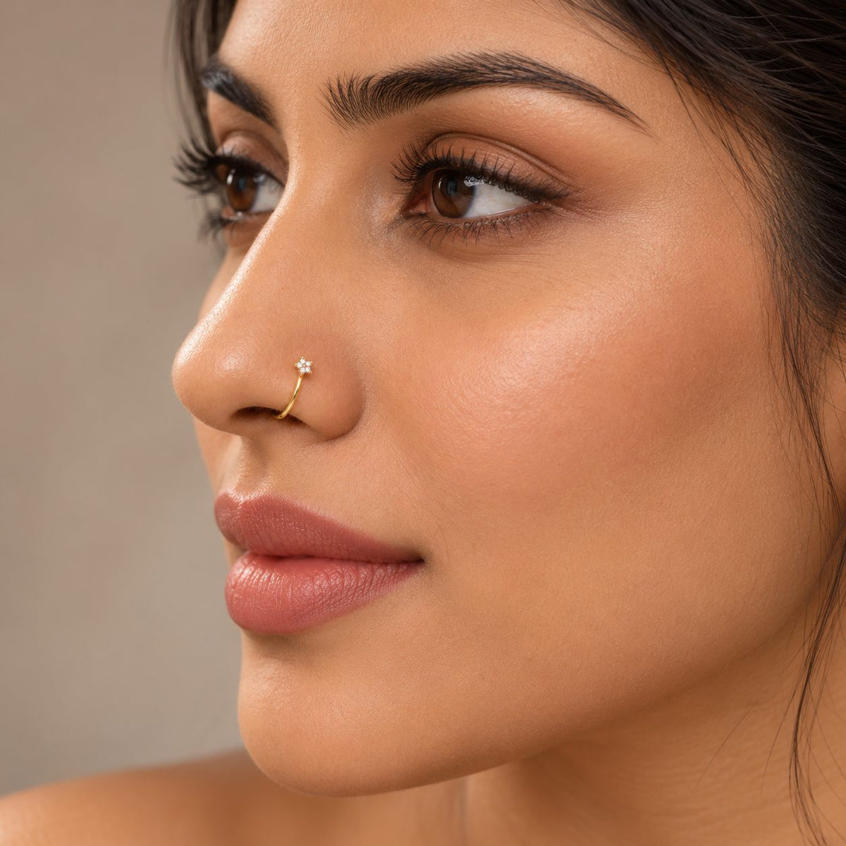 Crystal Star Open Hoop Nose Pin - Model