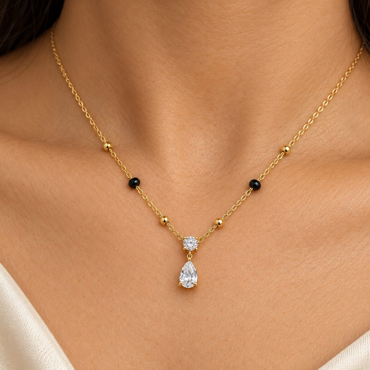 Crystal Teardrop Mangalsutra - Macro