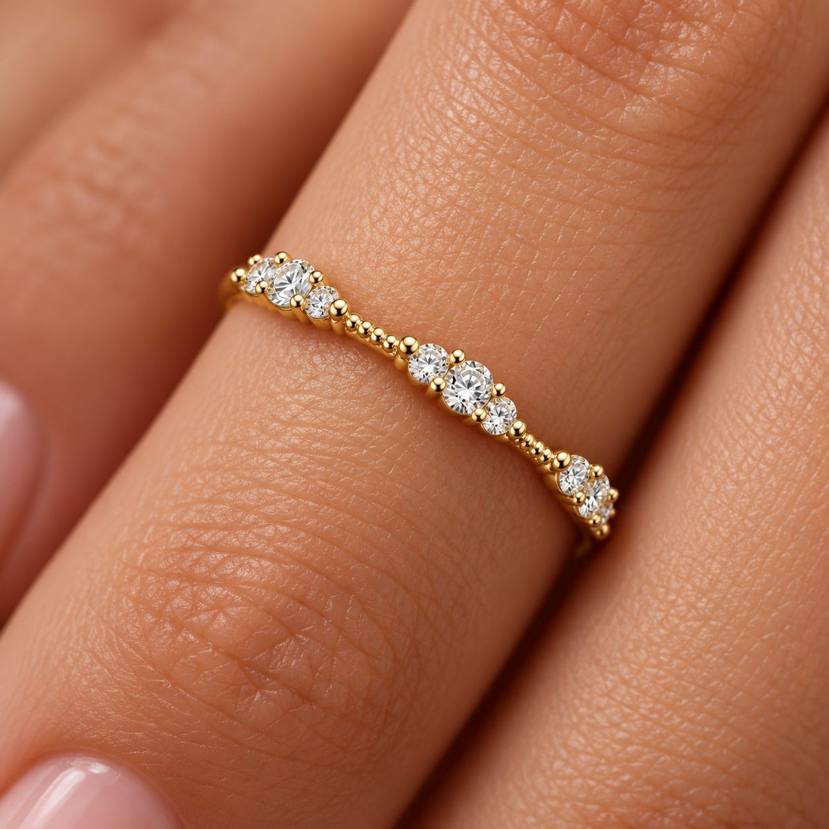 Crystal Trio Cluster Band Ring - Macro