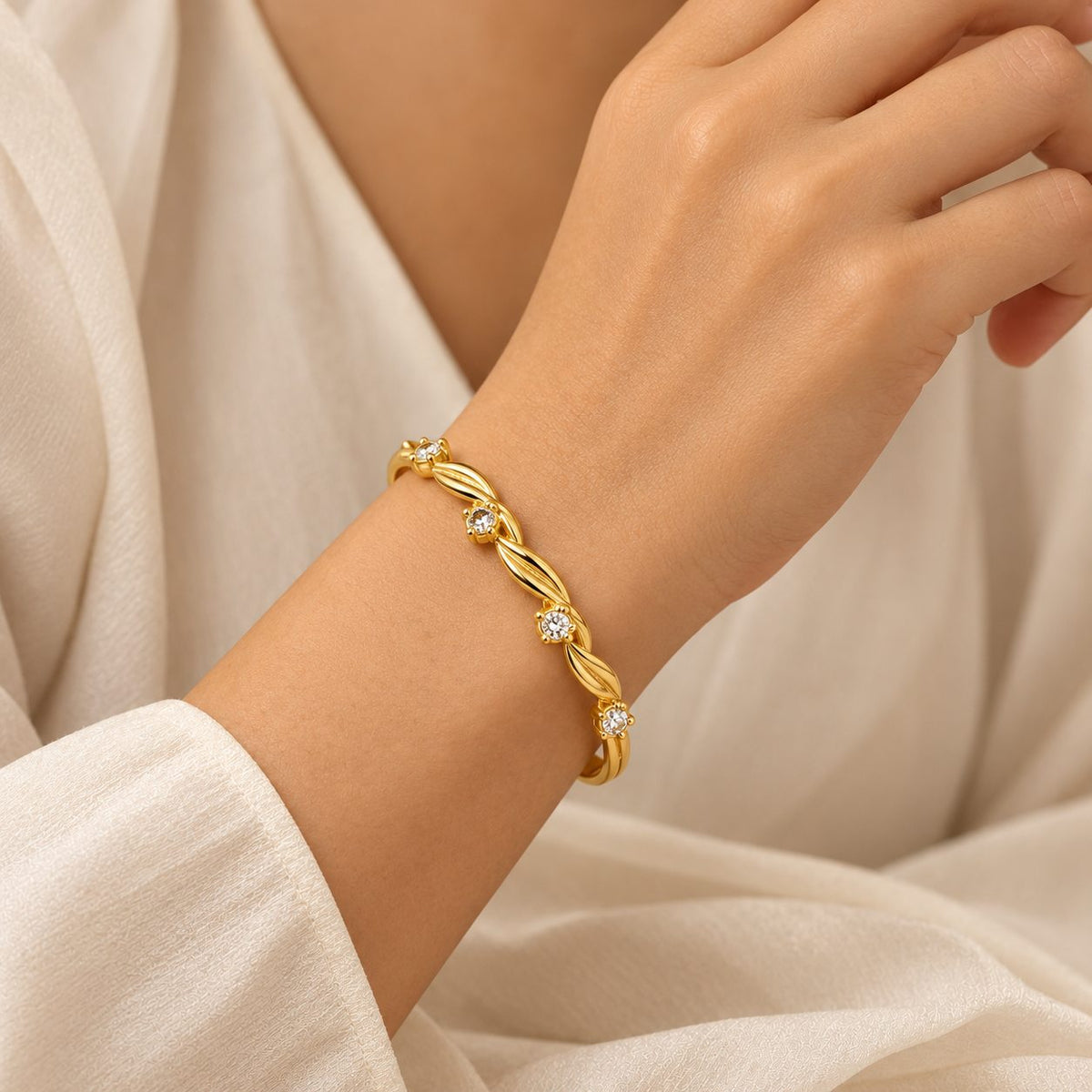 Crystal Twisted Vine Bangle - Model