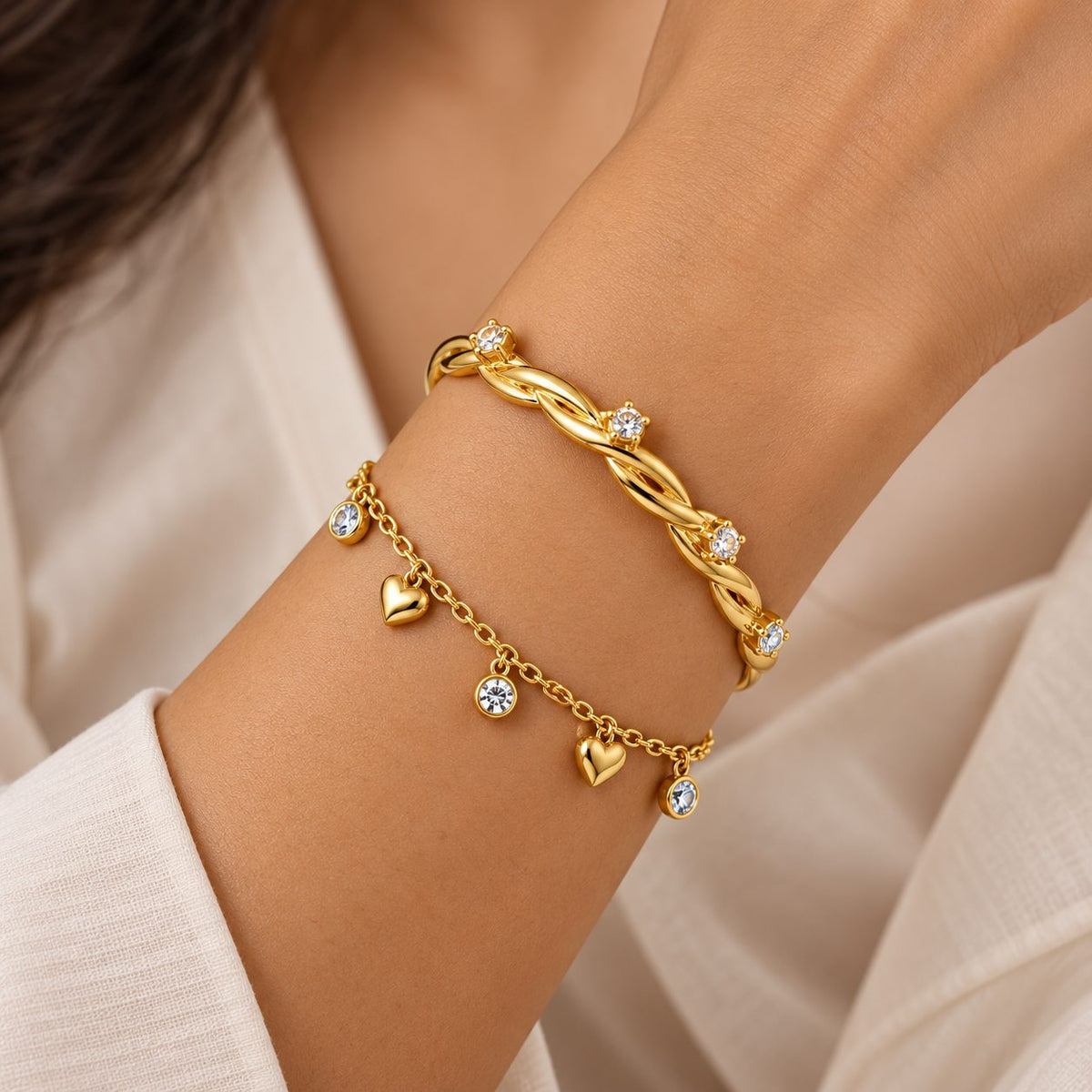 Crystal Twisted Vine Bangle - Stacking